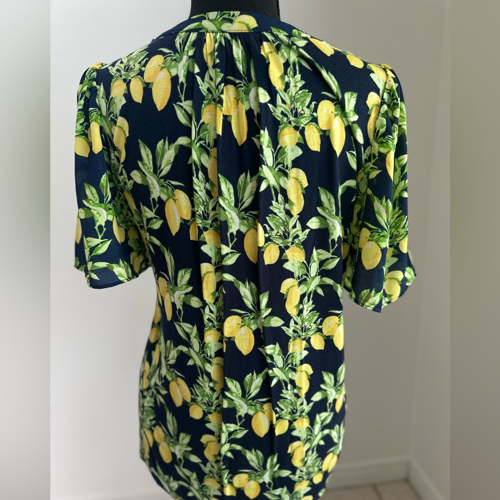 Lemon Ruffle Button Mixed Media Top - Picture 3 of 8